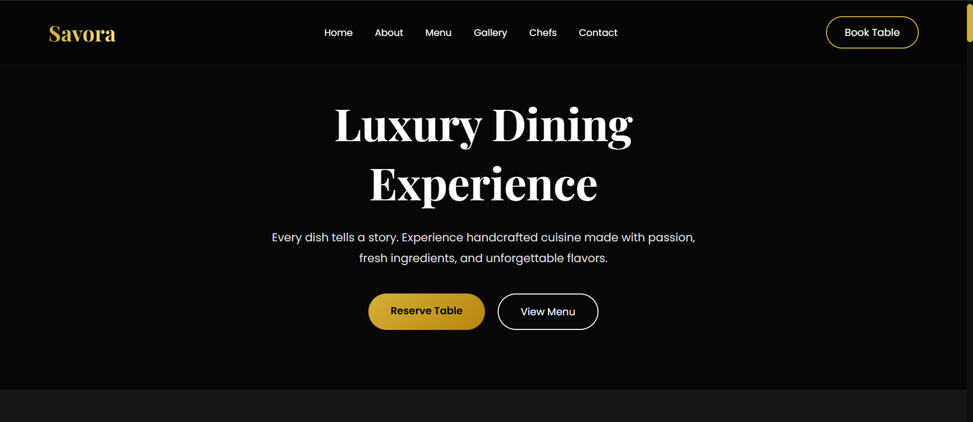 Savora Restaurant Website screenshot
